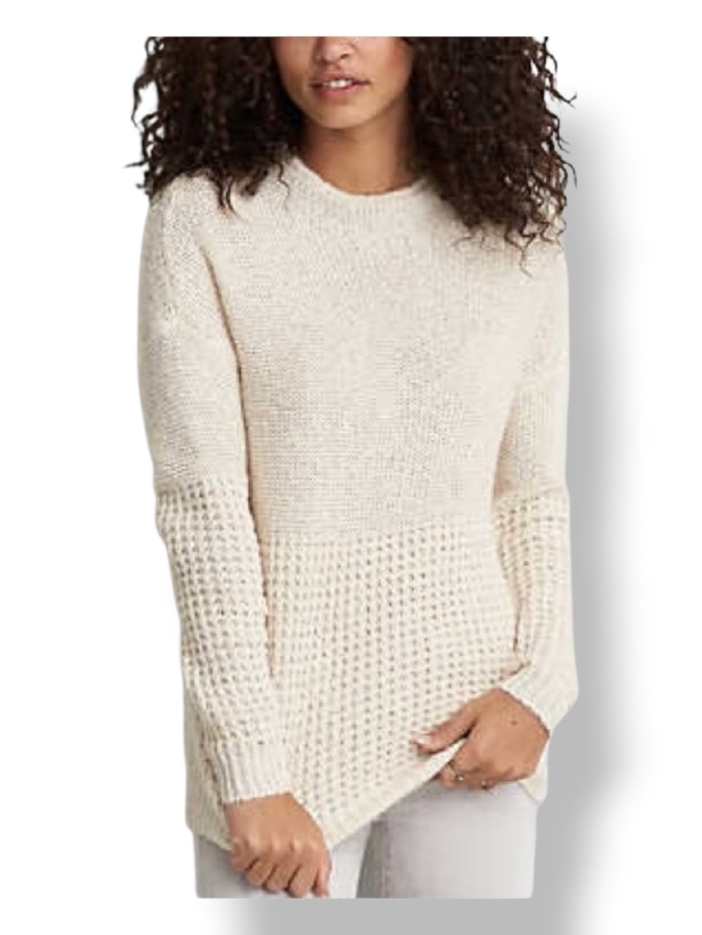 American Eagle Outfitters Women’s Mocked/Rolled Neck Split Knit Sweater Cream XL